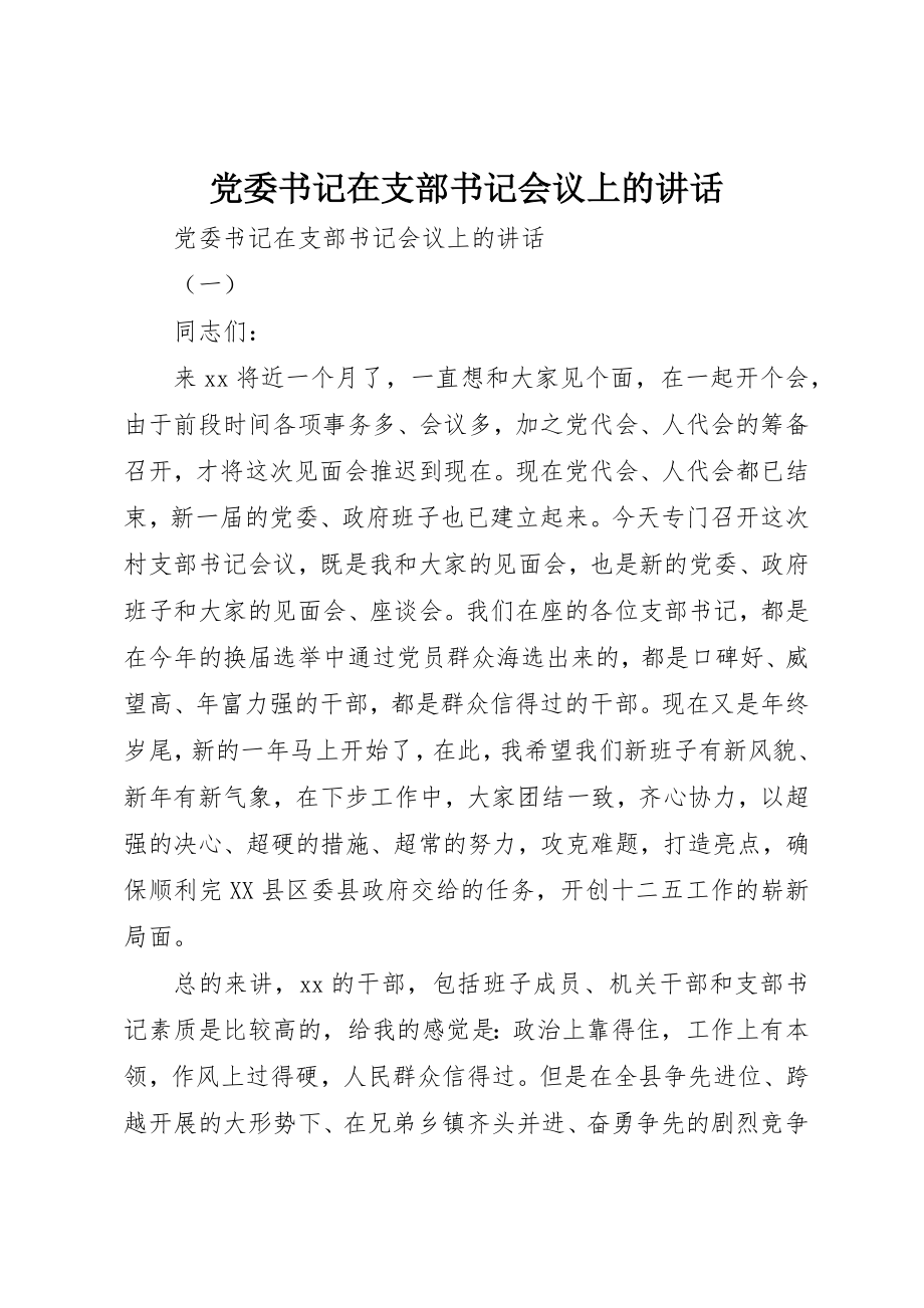 2023年党委书记在支部书记会议上的致辞.docx_第1页