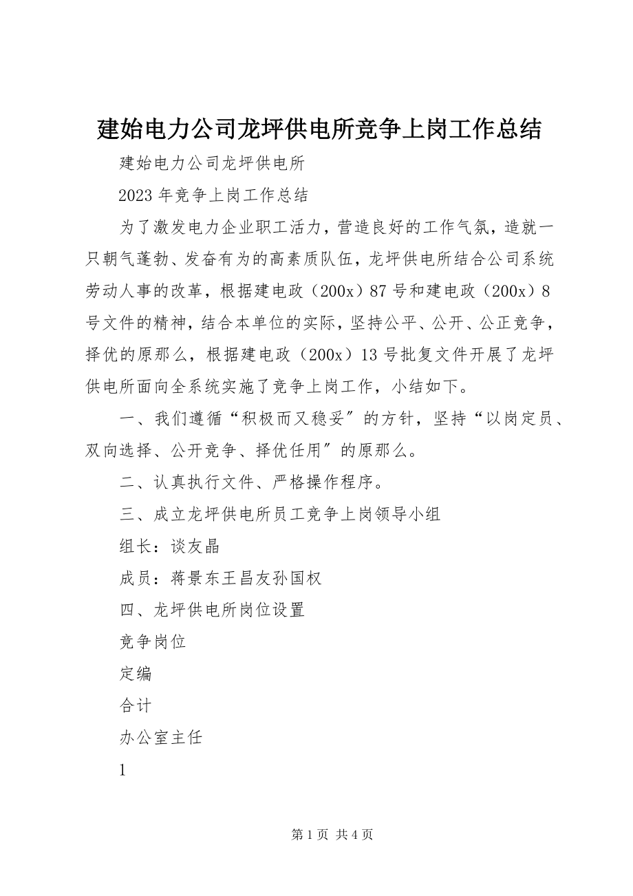 2023年建始电力公司龙坪供电所竞争上岗工作总结.docx_第1页