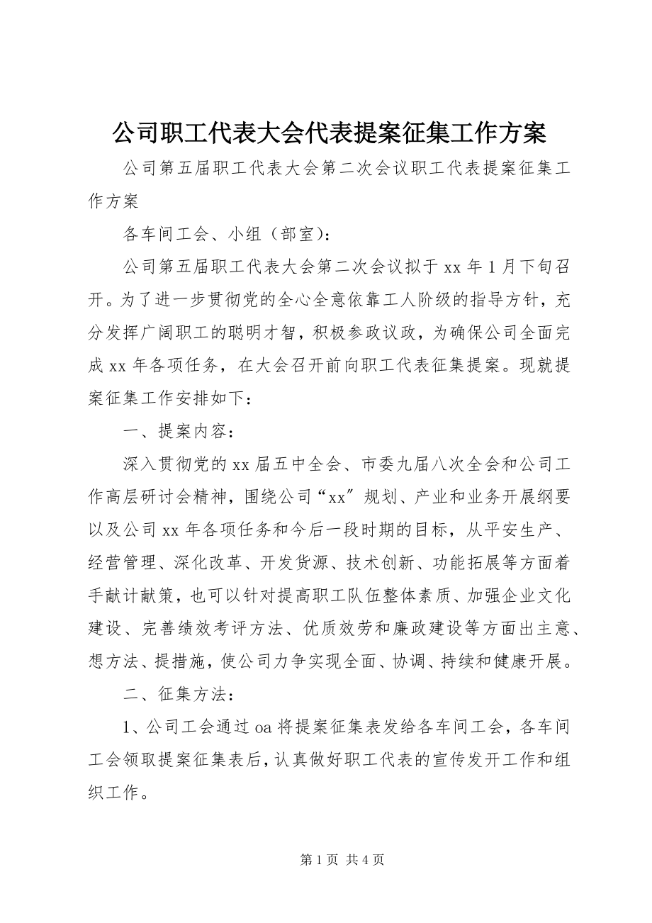 2023年公司职工代表大会代表提案征集工作计划.docx_第1页