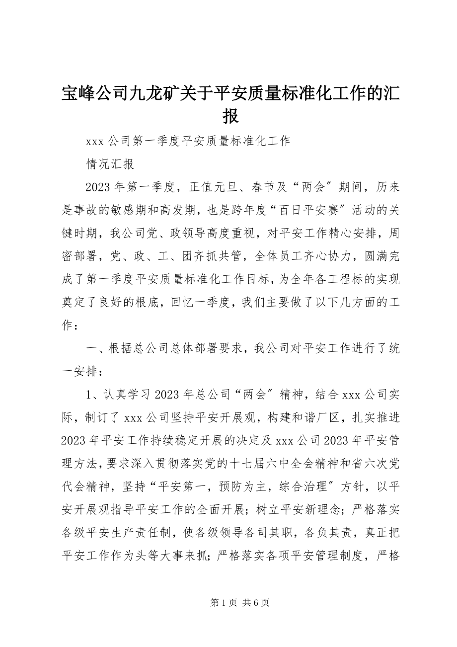 2023年宝峰公司九龙矿关于安全质量标准化工作的汇报新编.docx_第1页