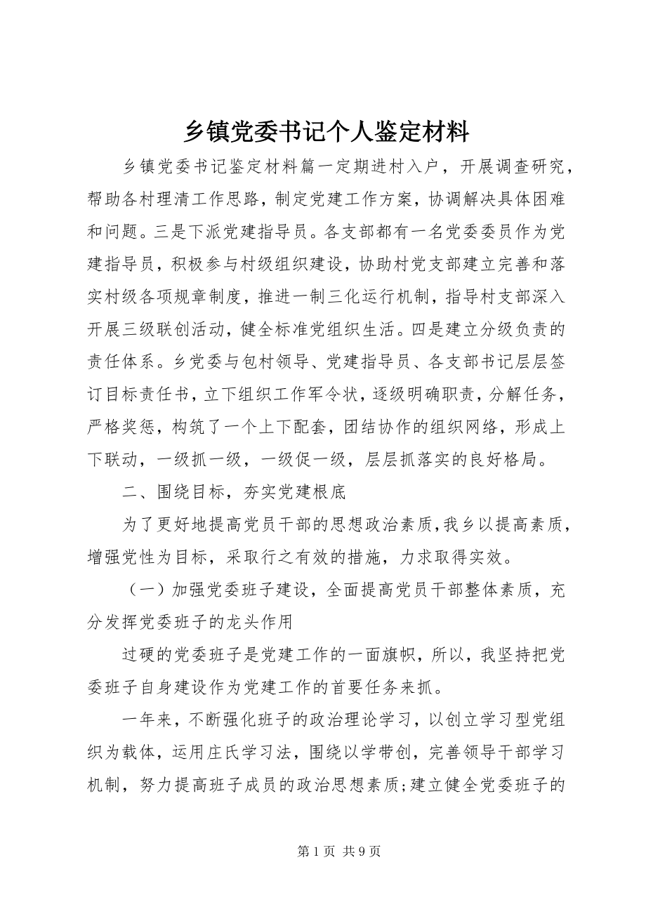 2023年乡镇党委书记个人鉴定材料.docx_第1页