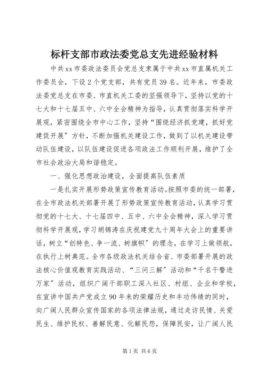 2023年标杆支部市政法委党总支先进经验材料新编.docx_第1页