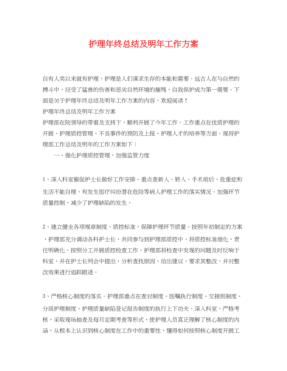 2023年护理终总结及明工作计划.docx_第1页