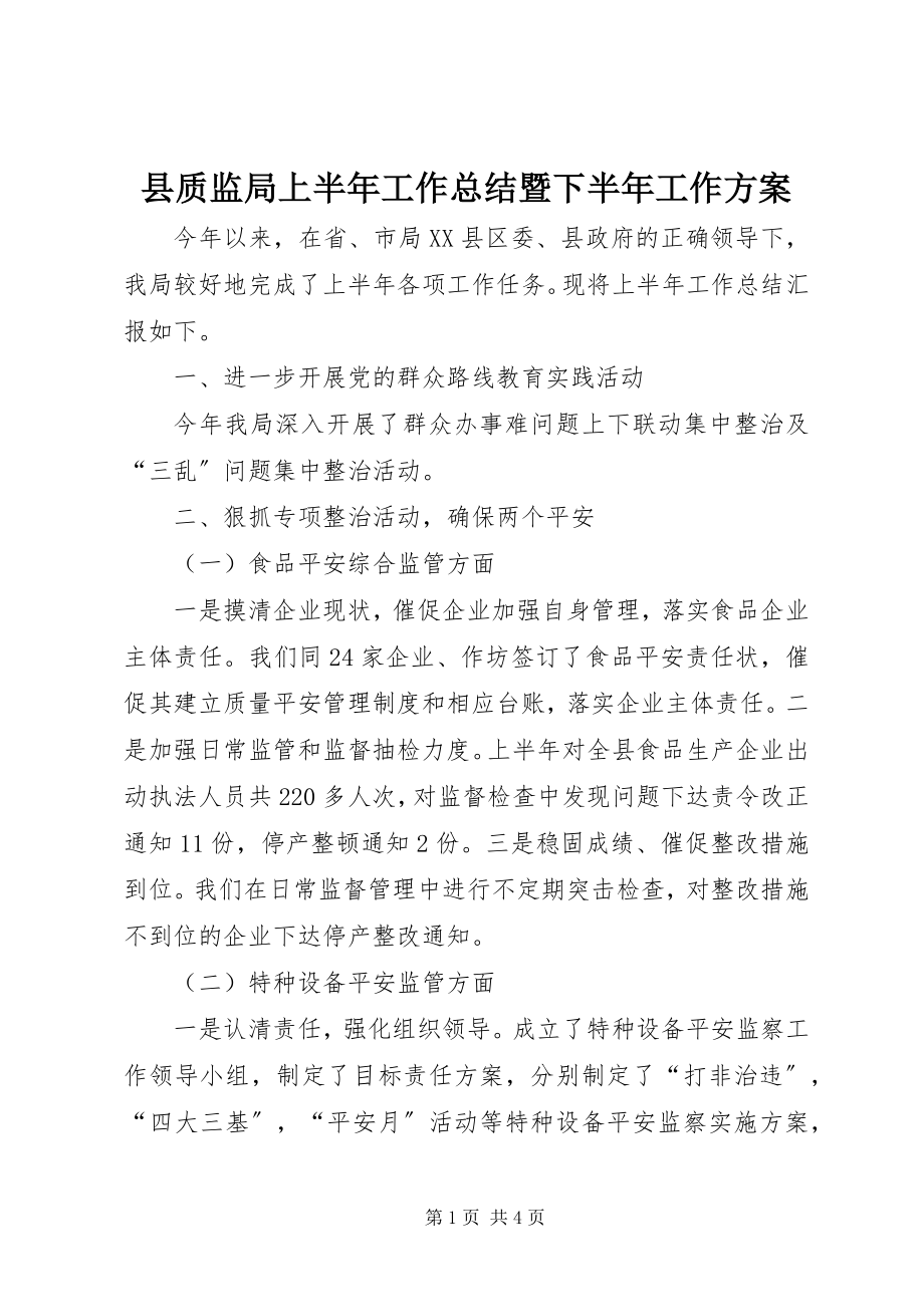 2023年县质监局上半年工作总结暨下半年工作计划.docx_第1页