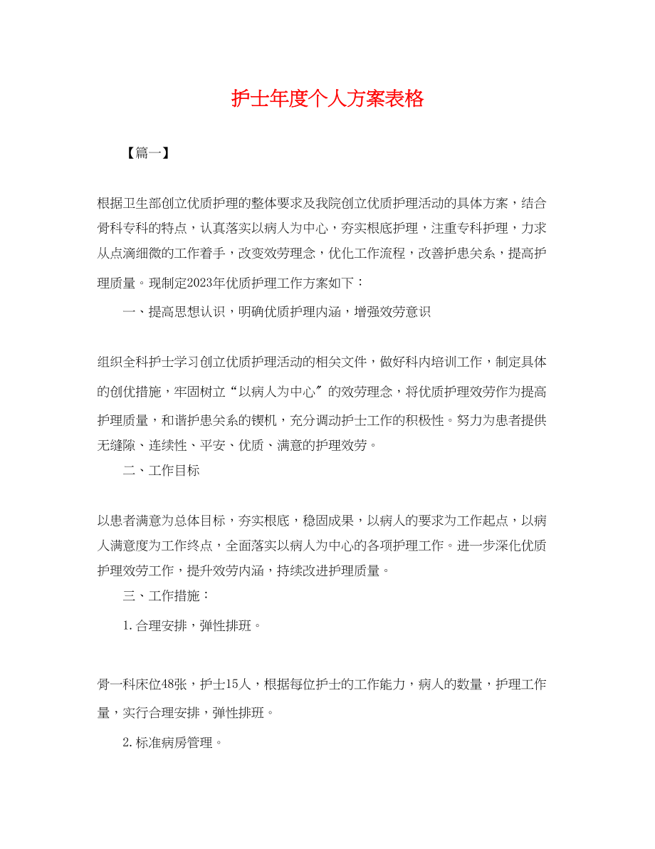 2023年护士度个人计划表格.docx_第1页