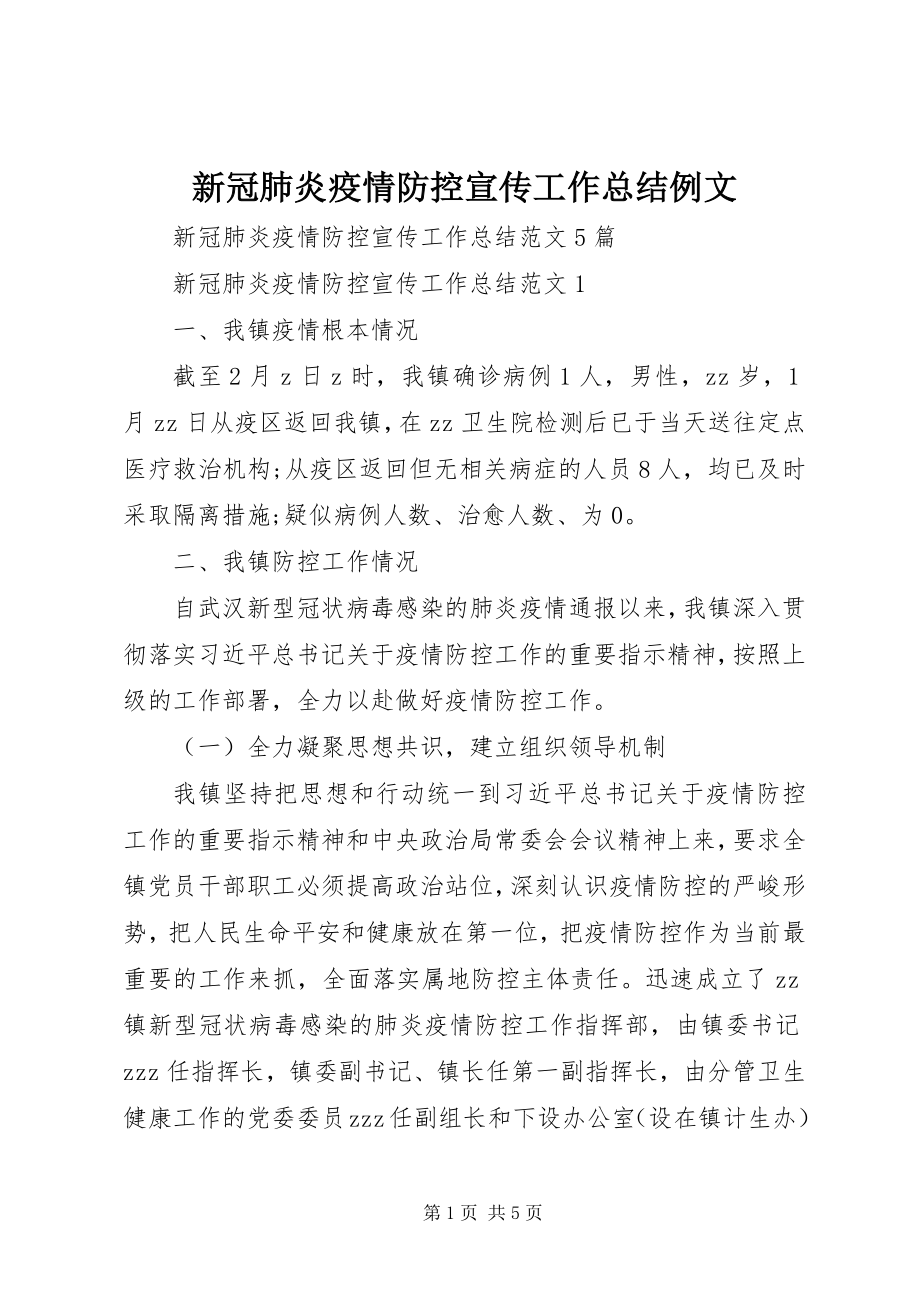 2023年新冠肺炎疫情防控宣传工作总结例文.docx_第1页