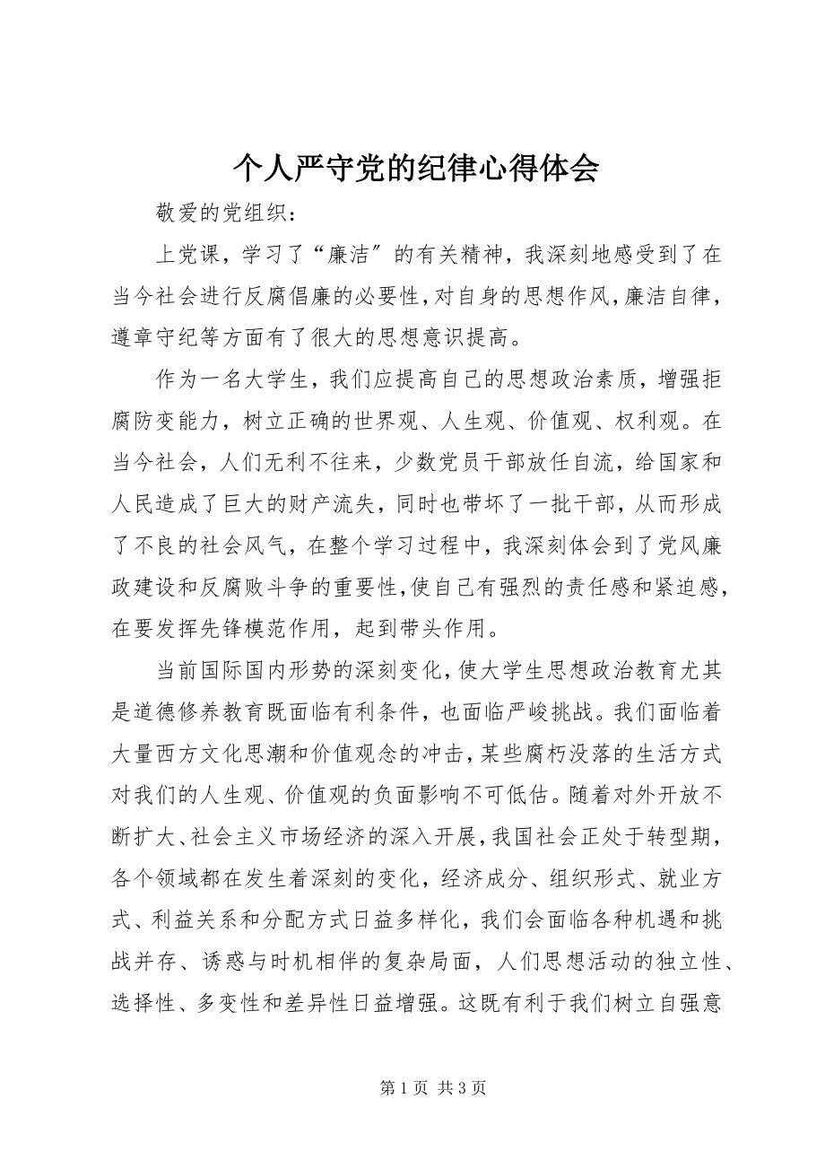 2023年个人严守党的纪律心得体会.docx_第1页