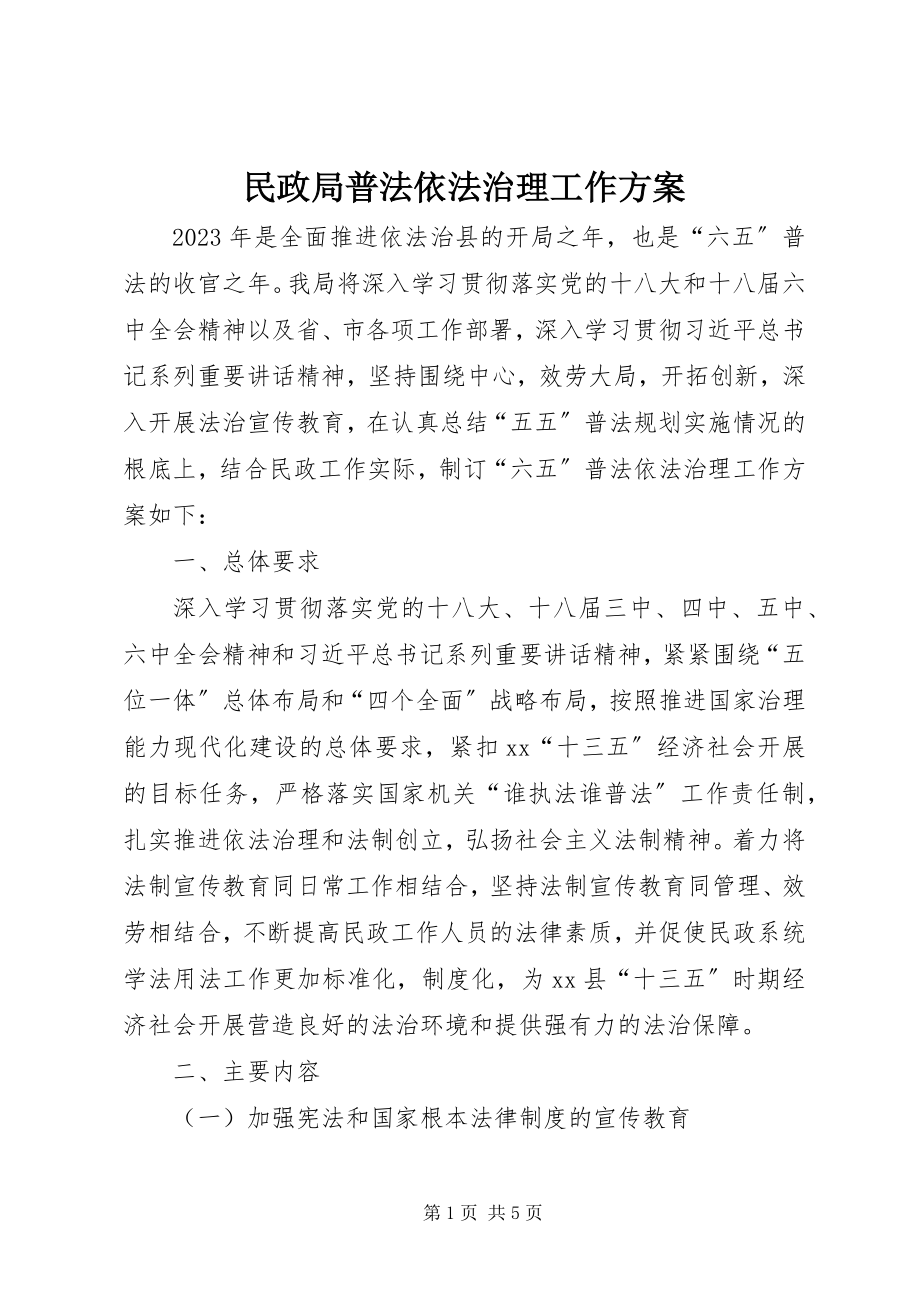 2023年民政局普法依法治理工作计划.docx_第1页