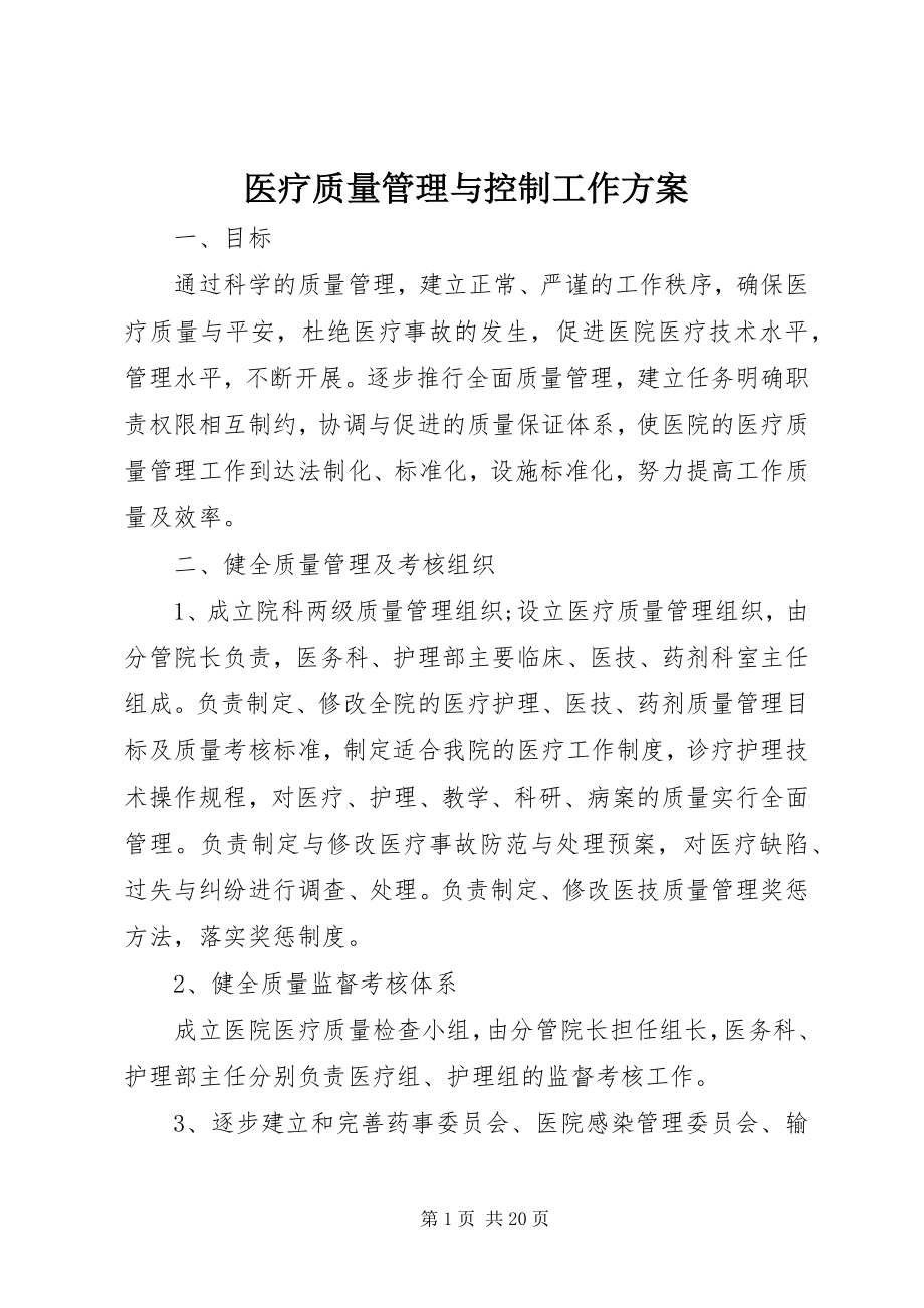 2023年医疗质量管理与控制工作计划.docx_第1页