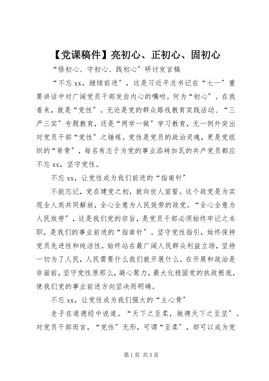 2023年党课稿件亮初心正初心固初心新编.docx_第1页