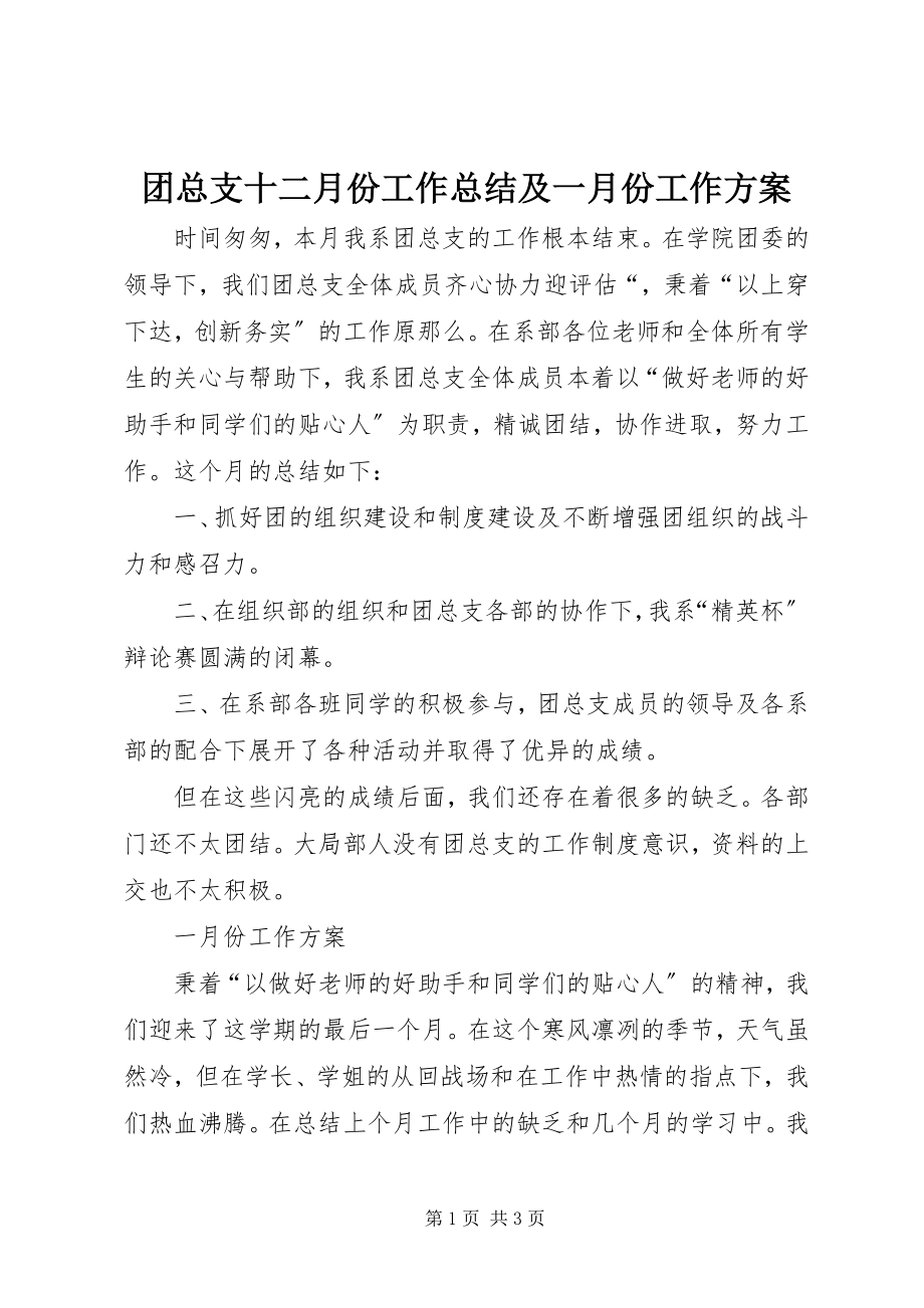 2023年团总支十二月份工作总结及一月份工作计划.docx_第1页