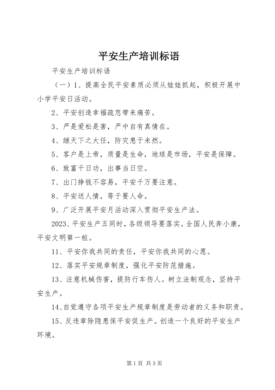 2023年安全生产培训标语新编.docx_第1页