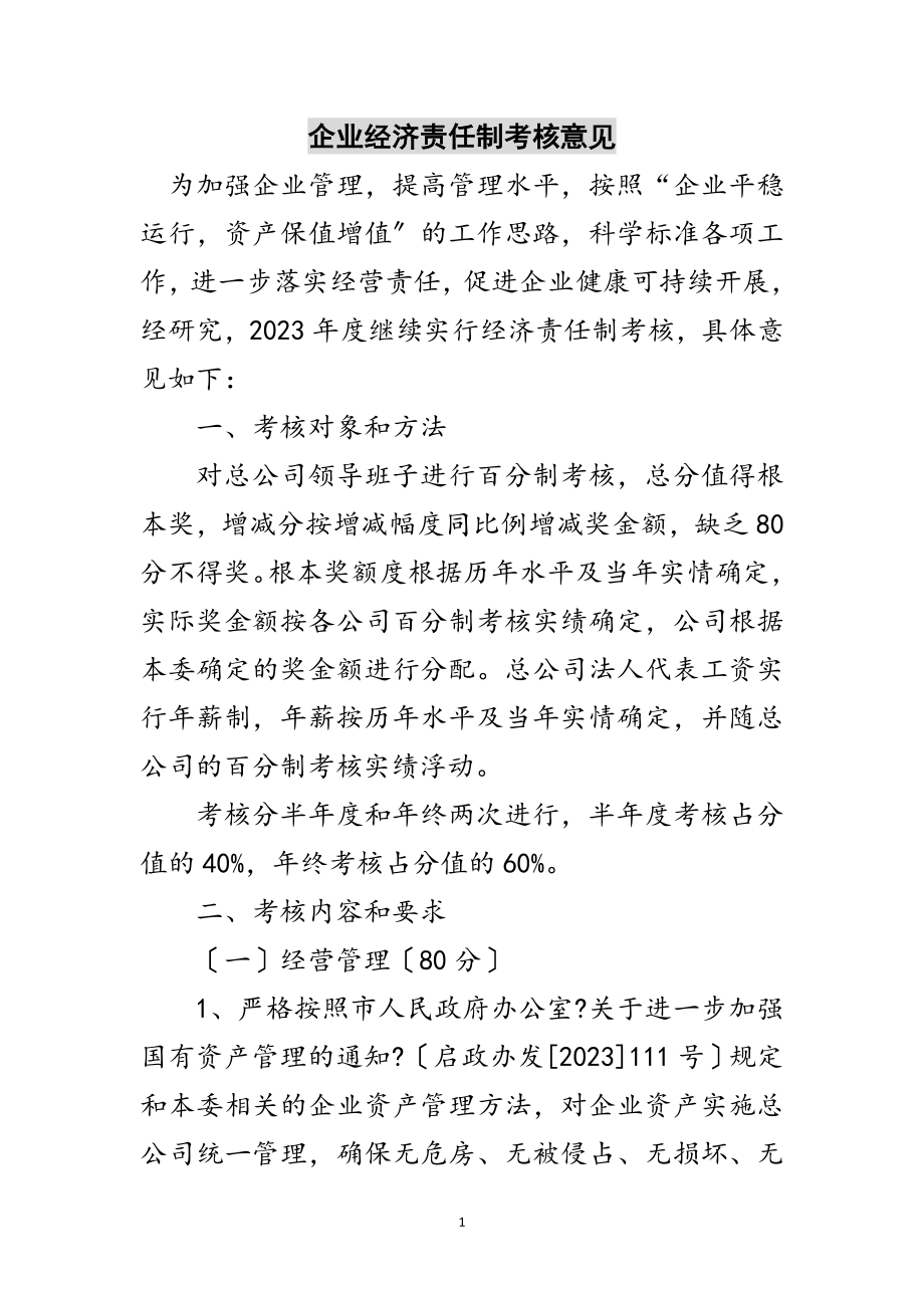 2023年企业经济责任制考核意见范文.doc_第1页