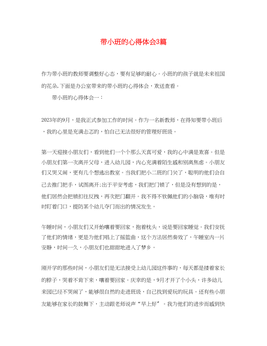 2023年带小班的心得体会3篇.docx_第1页