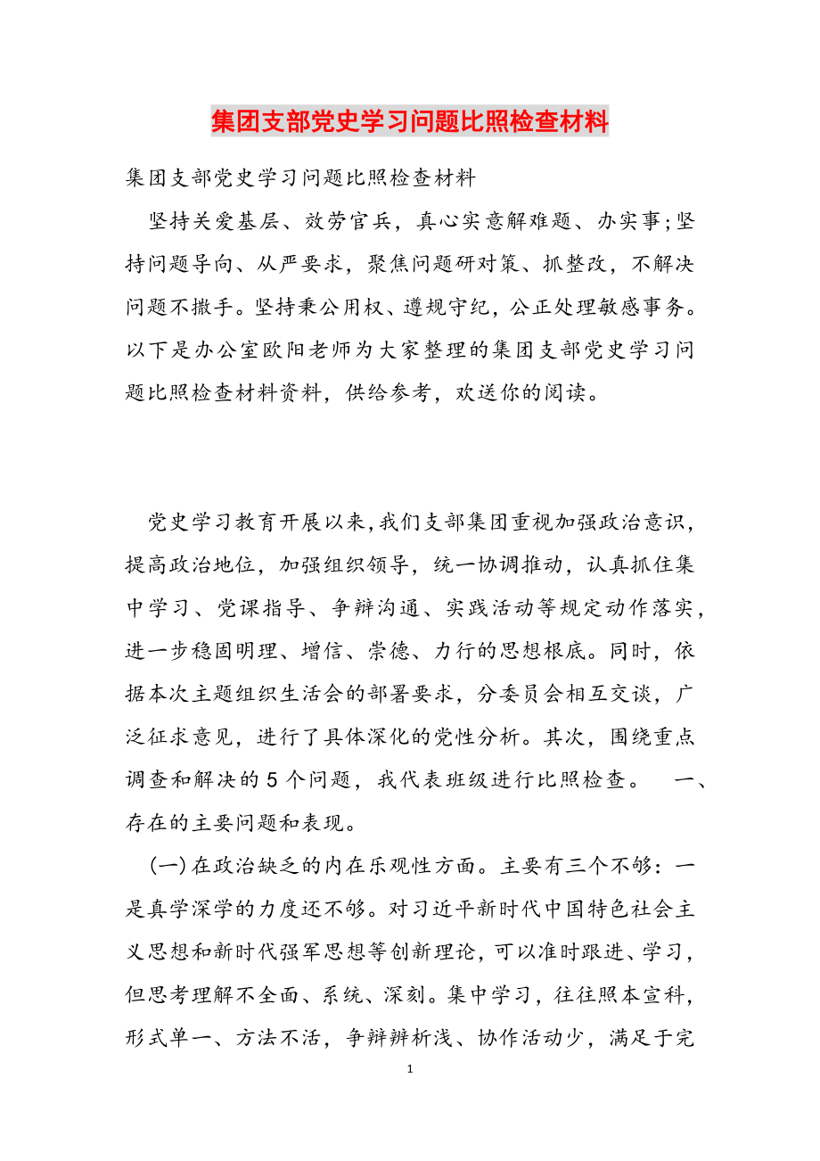 2023年集团支部党史学习问题对照检查材料2.doc_第1页