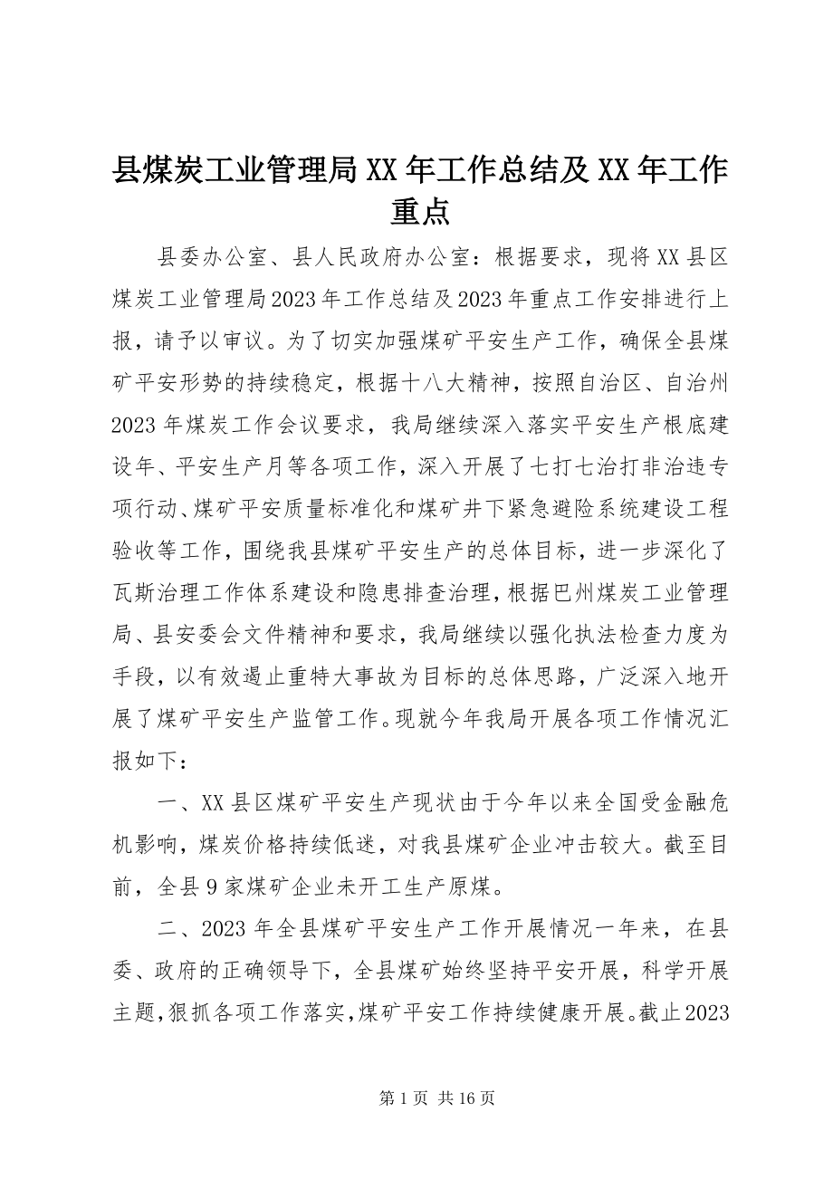 2023年县煤炭工业管理局工作总结及工作重点.docx_第1页