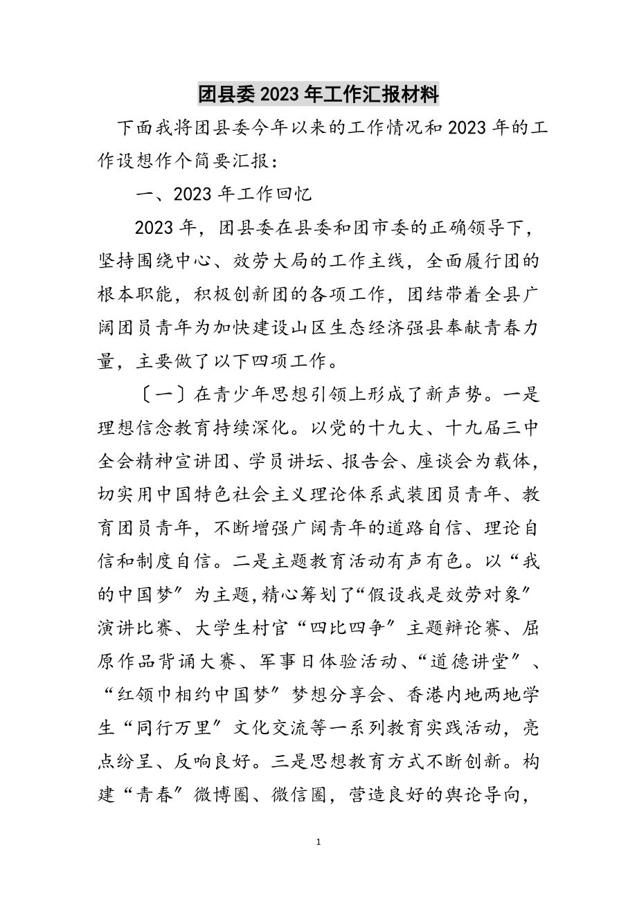 2023年团县委年工作汇报材料范文.doc_第1页