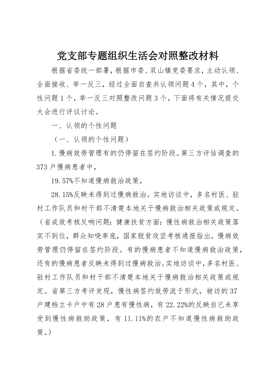 2023年党支部专题组织生活会对照整改材料.docx_第1页