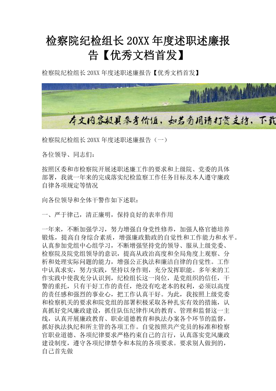 2023年检察院纪检组长度述职述廉报告优秀文档首发.doc_第1页