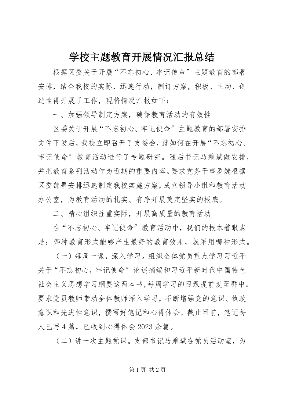 2023年学校主题教育开展情况汇报总结.docx_第1页