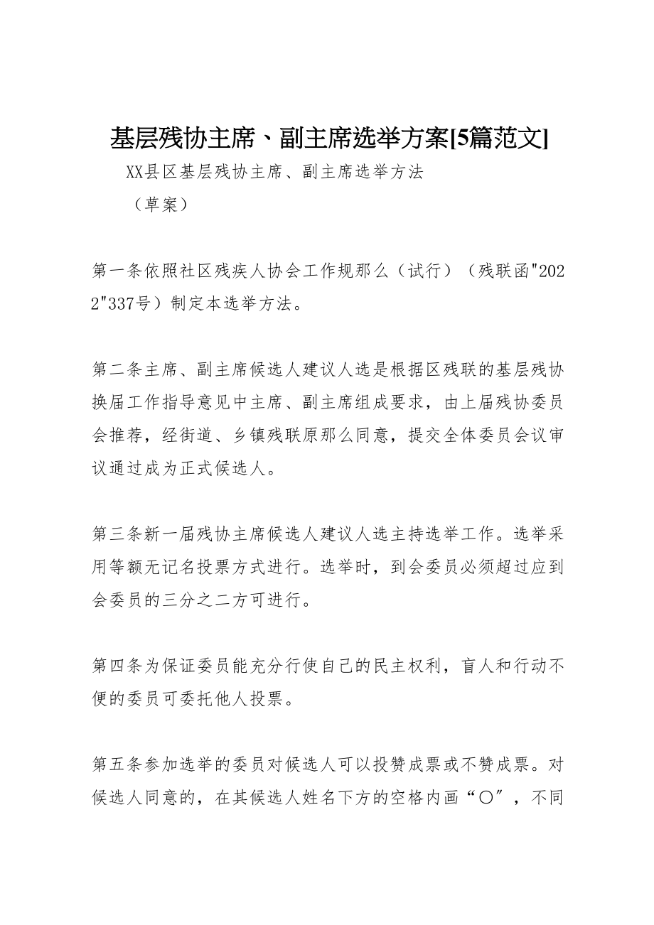 2023年基层残协主席副主席选举方案5篇范文 .doc_第1页