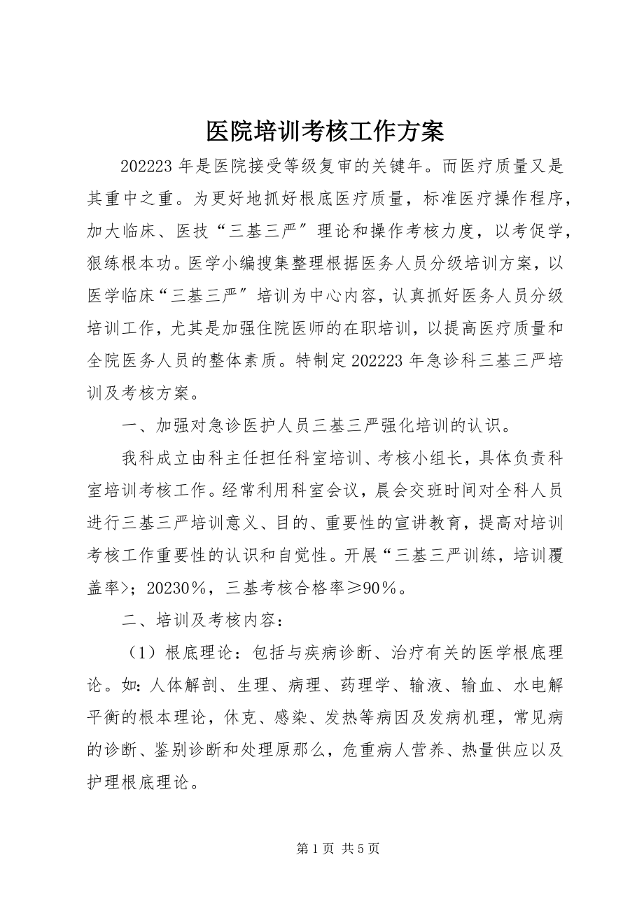 2023年医院培训考核工作计划.docx_第1页