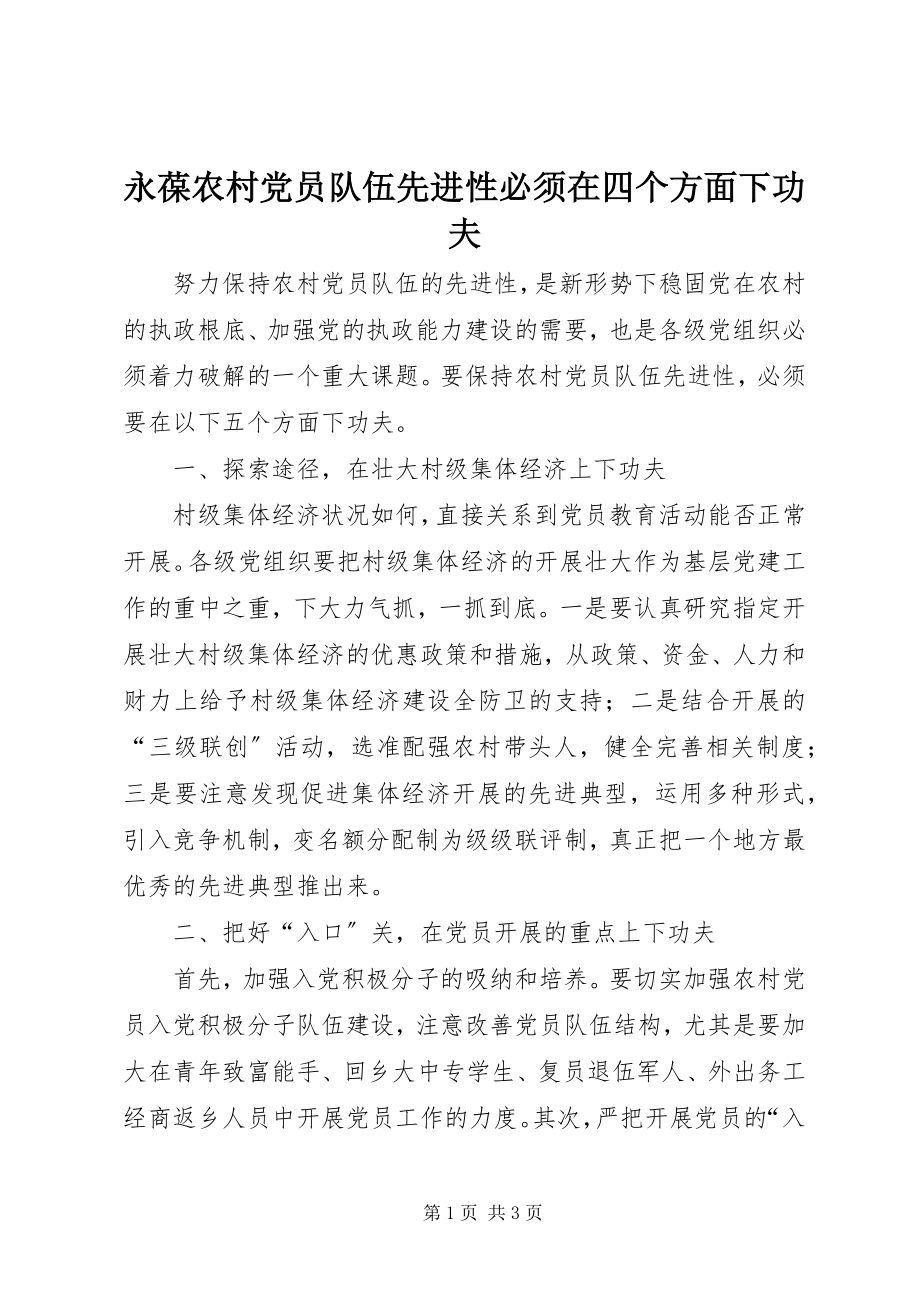 2023年永葆农村党员队伍先进性必须在四个方面下功夫.docx_第1页