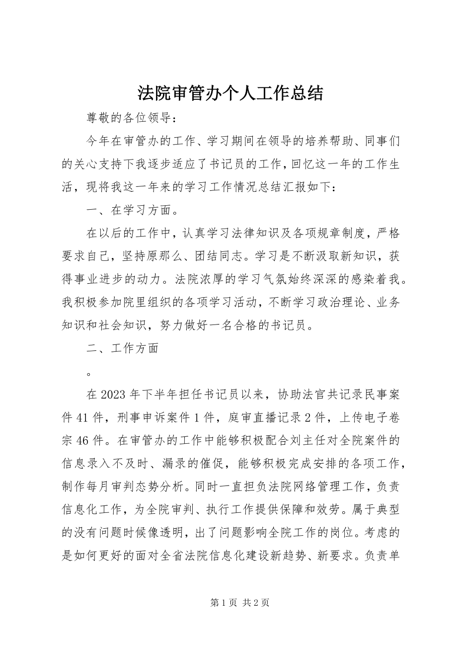 2023年法院审管办个人工作总结.docx_第1页