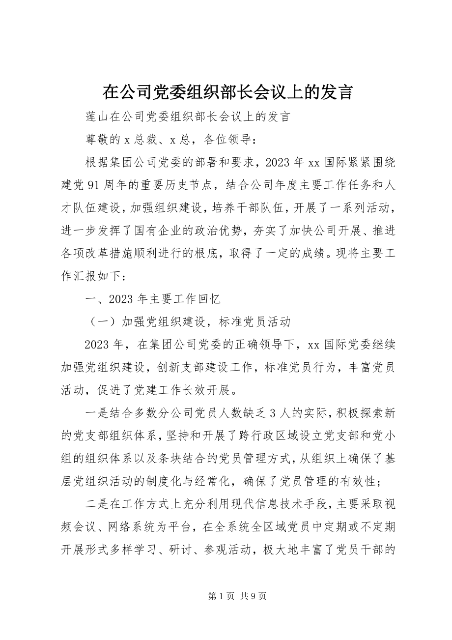 2023年在公司党委组织部长会议上的讲话.docx_第1页