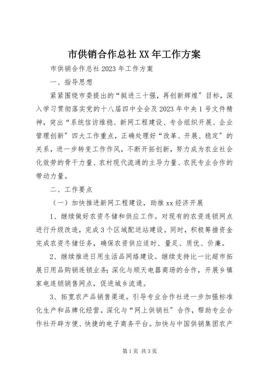 2023年市供销合作总社工作计划.docx_第1页