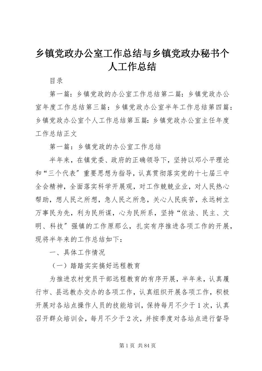 2023年乡镇党政办公室工作总结与乡镇党政办秘书个人工作总结.docx_第1页