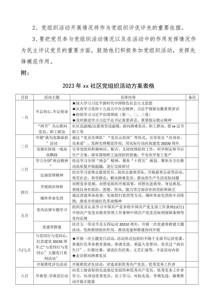 党建计划表格xx社区党组织活动计划社区党委党支部党建工作计划安排表格范文.doc_第2页