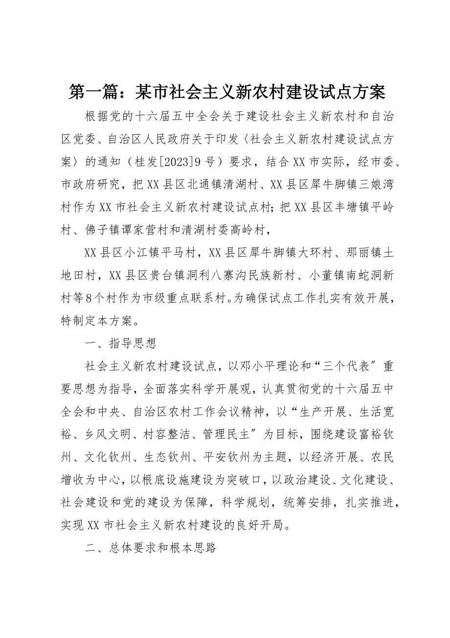 2023年xx某市社会主义新农村建设试点方案新编.docx_第1页