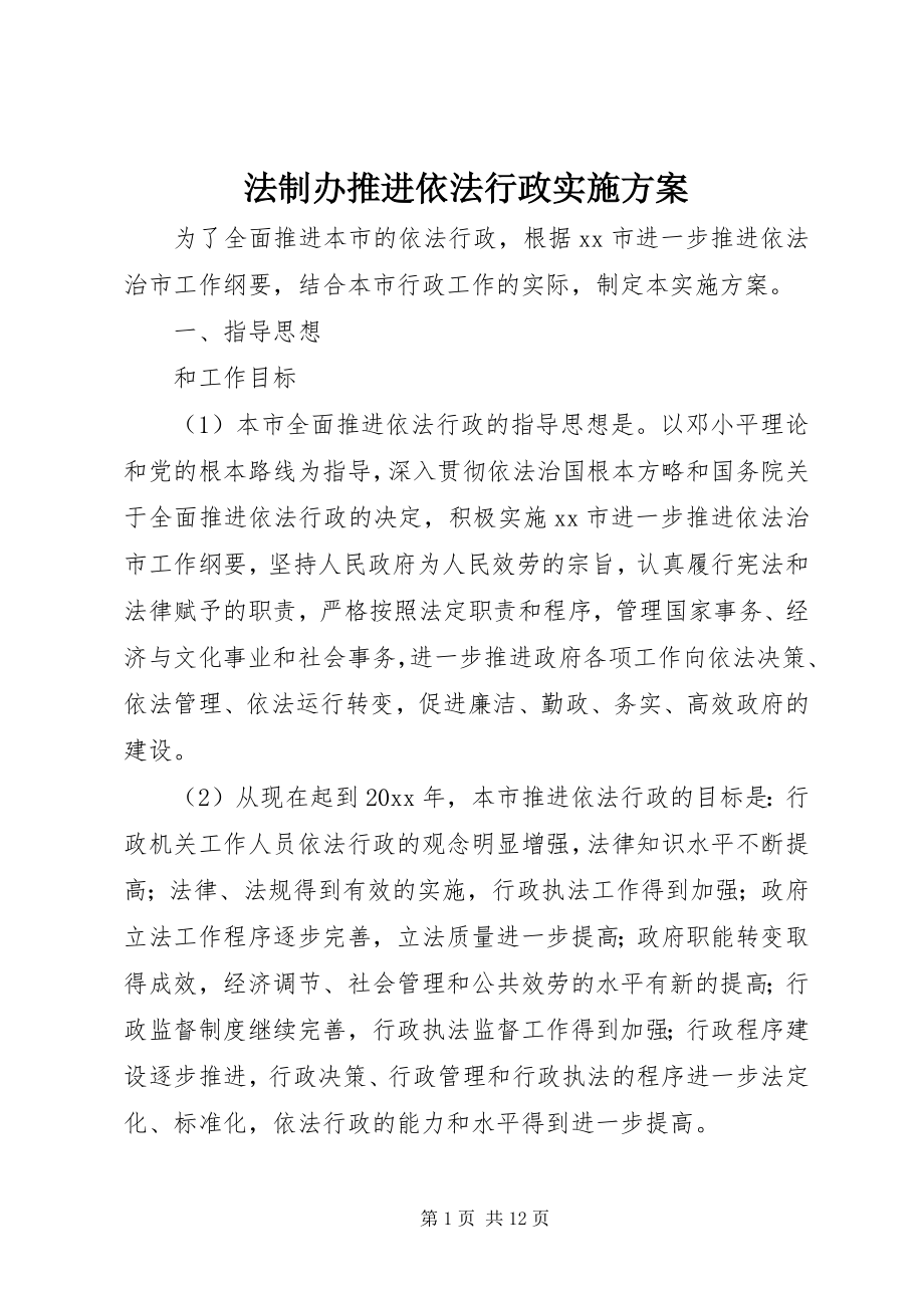 2023年法制办推进依法行政实施方案.docx_第1页