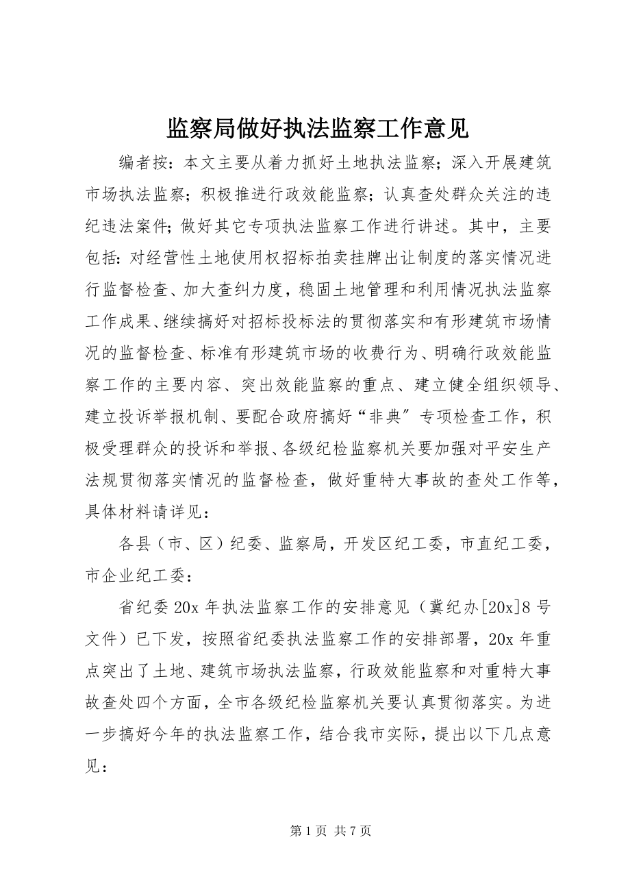 2023年监察局做好执法监察工作意见.docx_第1页