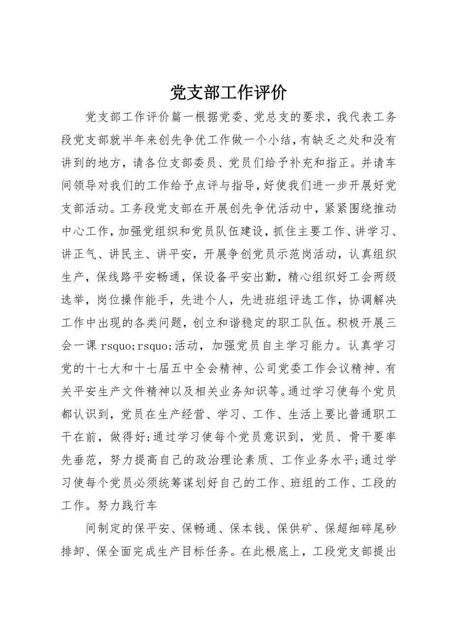 2023年党支部工作评价.docx_第1页