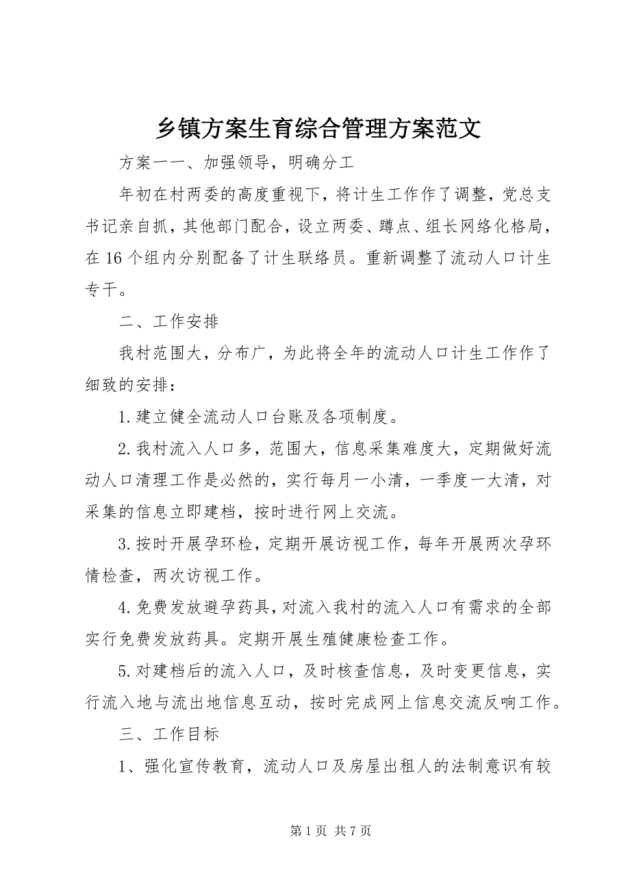 2023年乡镇计划生育综合管理计划.docx_第1页