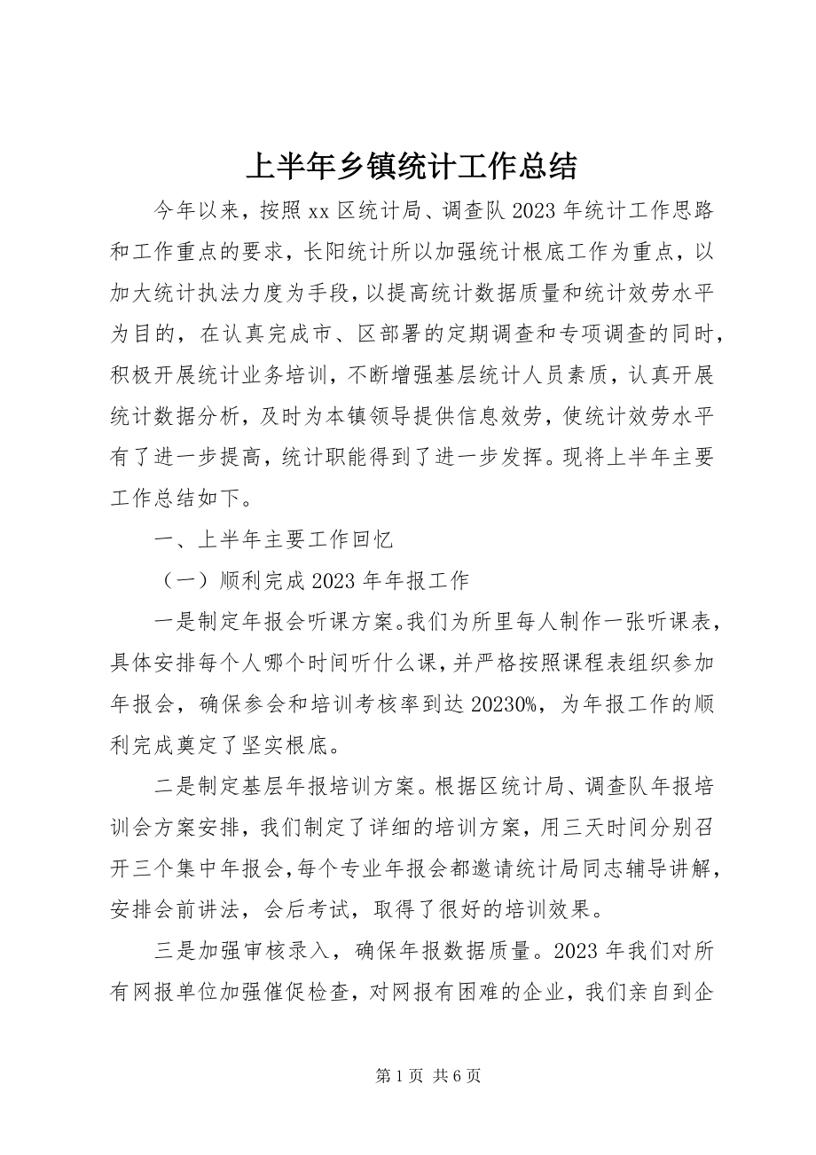 2023年上半年乡镇统计工作总结.docx_第1页