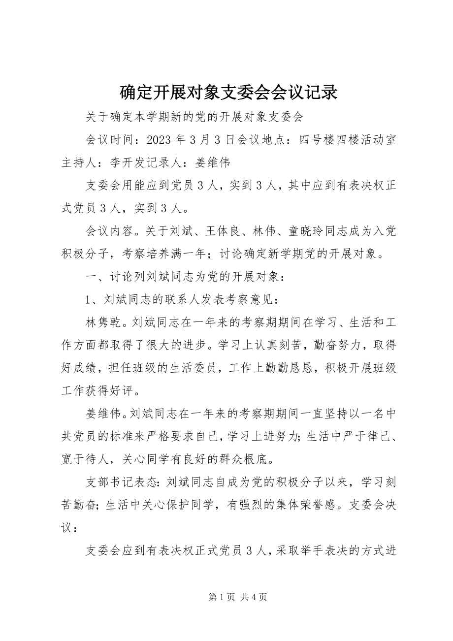 2023年确定发展对象支委会会议记录.docx_第1页