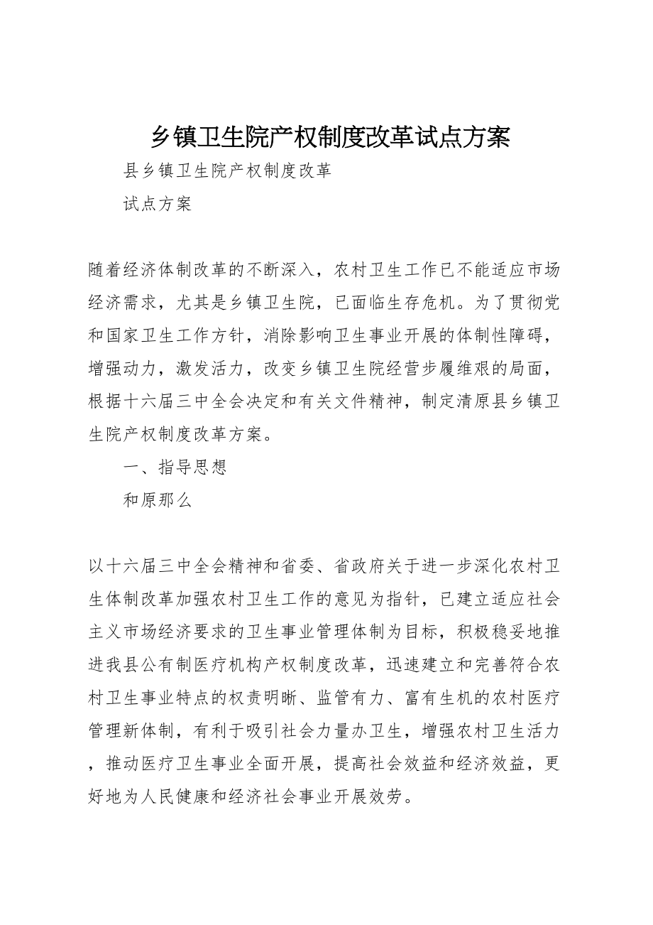 2023年乡镇卫生院产权制度改革试点方案 4.doc_第1页