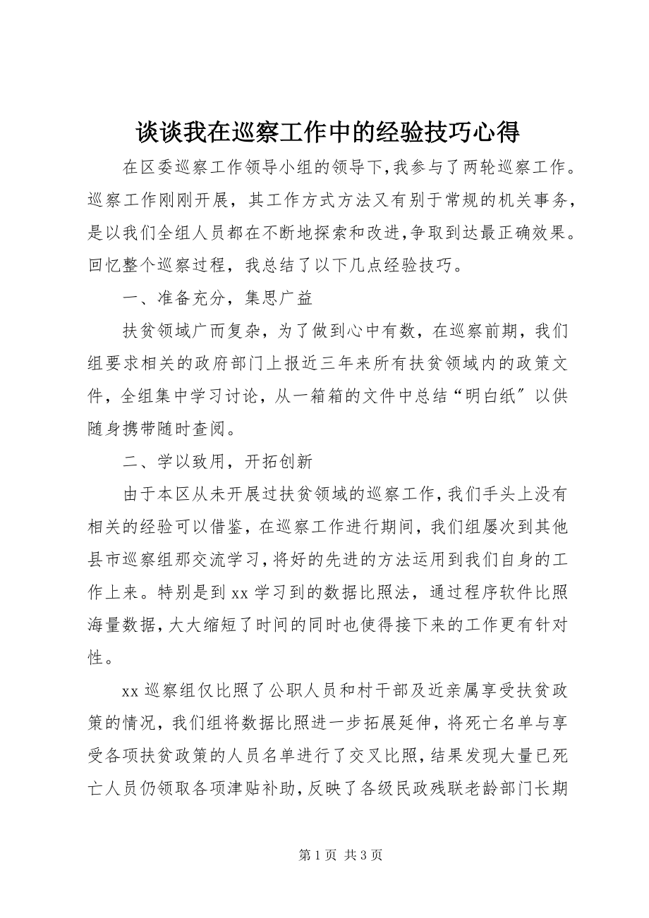 2023年谈谈我在巡察工作中的经验技巧心得.docx_第1页