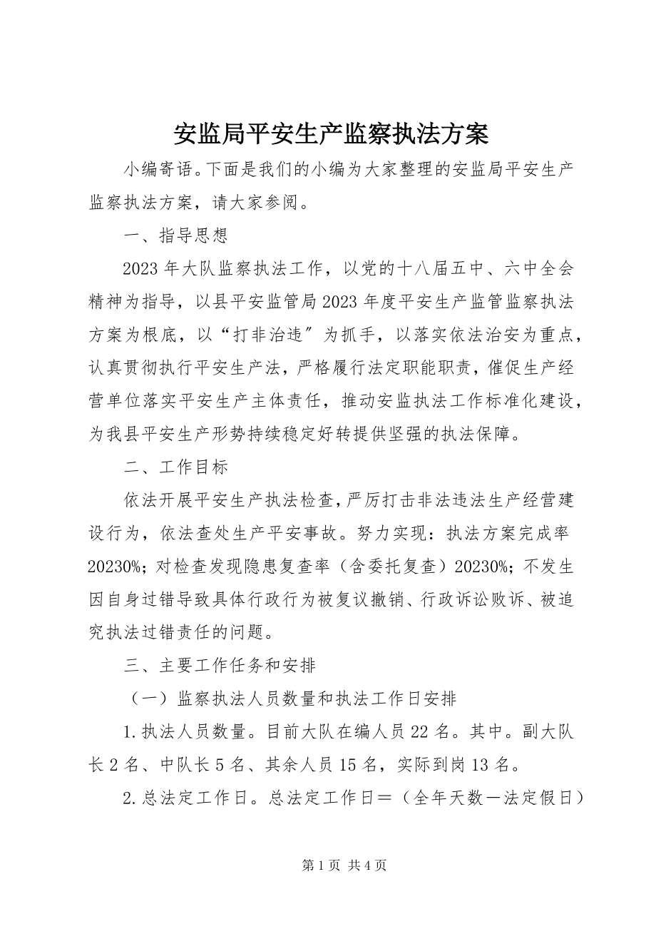 2023年安监局安全生产监察执法计划新编.docx_第1页