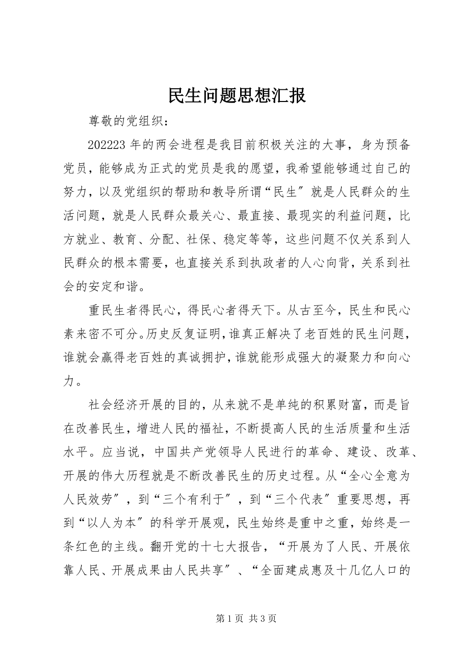 2023年民生问题思想汇报.docx_第1页