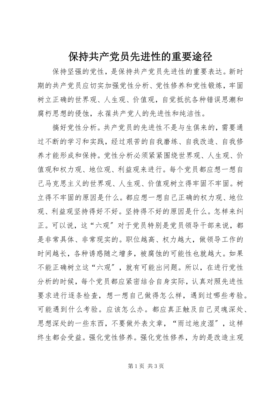 2023年保持共产党员先进性的重要途径新编.docx_第1页