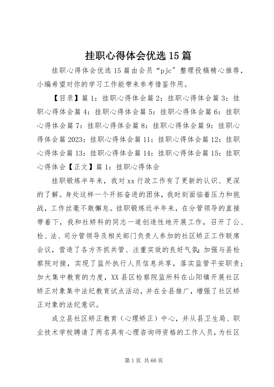 2023年挂职心得体会优选15篇.docx_第1页