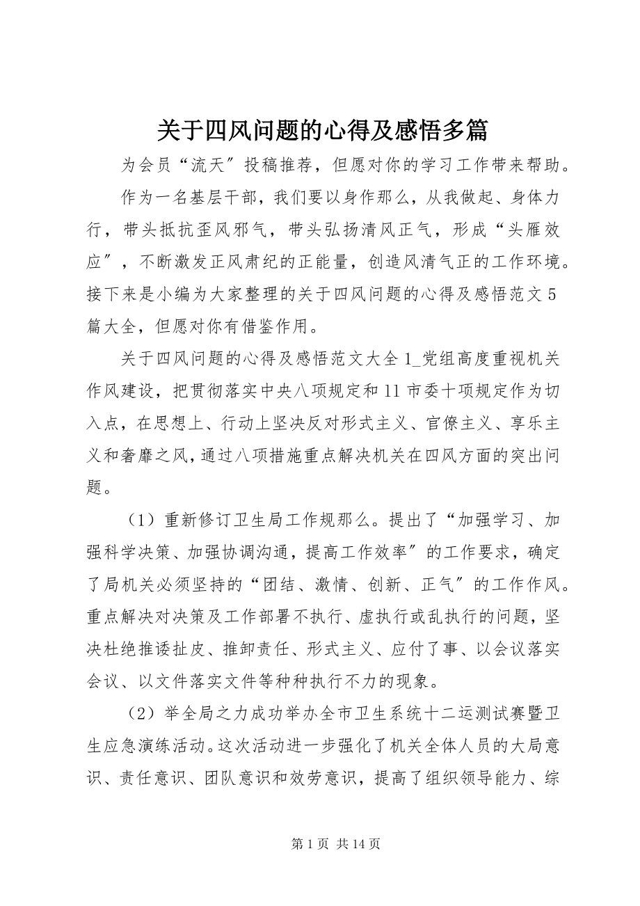 2023年四风问题的心得及感悟多篇.docx_第1页