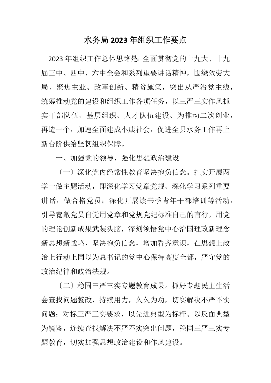 2023年水务局2023年组织工作要点.docx_第1页