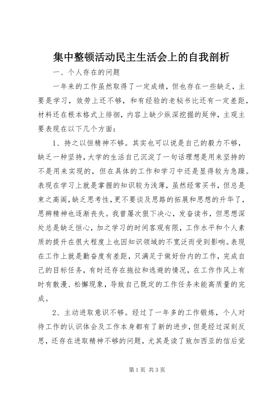 2023年集中整顿活动民主生活会上的自我剖析.docx_第1页