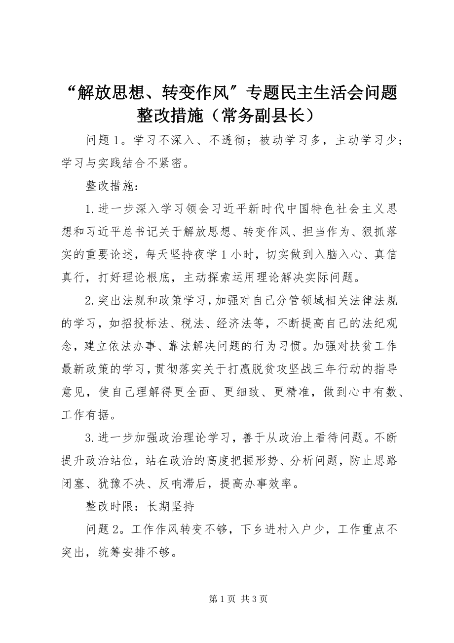 2023年解放思想转变作风专题民主生活会问题整改措施.docx_第1页