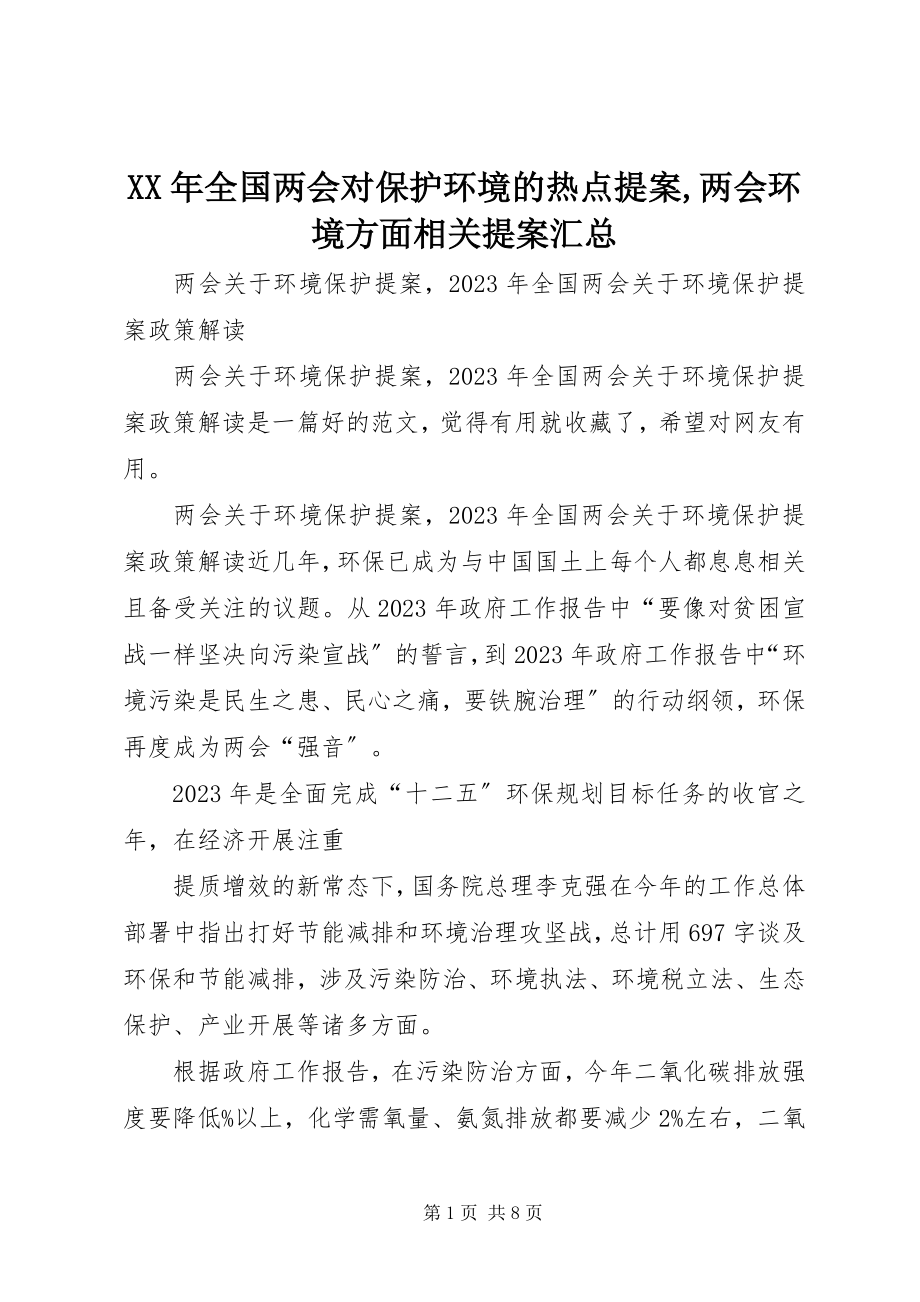 2023年全国两会对保护环境的热点提案两会环境方面相关提案汇总.docx_第1页